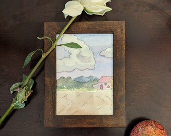 Watercolor Painting - Farmhouse with Clouds #1