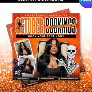 October Booking Flyer, Fall Booking Flyer, October Flyer, Canva Template, Book Now Appointments, Beauty, Lashes, Make up, Nails
