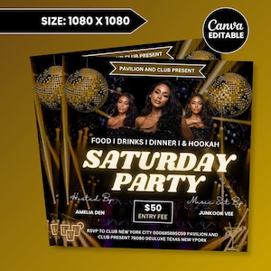 Saturday Night Party Invite Flyer, Club Flyer Template, Event Flyer, DIY Flyer Design, Digital Birthday Flyer Canva Template