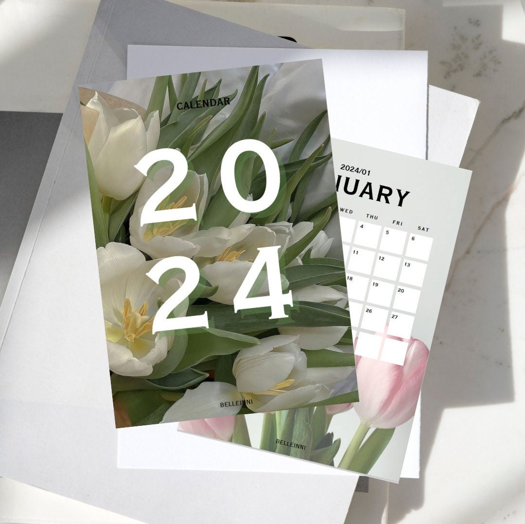 2024 Calendar 2024 Monthly Planner Portrait Elegant Floral Tulip ...