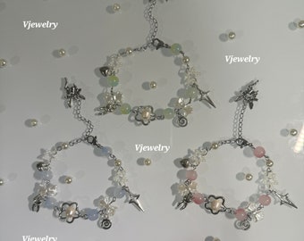 Matching bracelets, coquettes bracelets, y2k bracelets, cute bracelets, trio bracelets, star bracelets, pearl bracelets, pastel bracelets