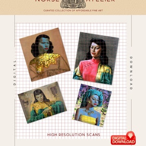 Mixed Tretchikoff 4 Files Bulk Lot | MidCentury Girl - Retro era Lynch Shabner Kitsch Print Retro Wall Art Printables Wall Prints Digital