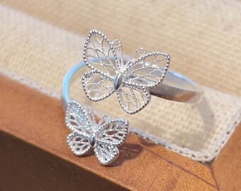 Quality 925 Sterling Silver ring Double Filigree Butterfly Ring