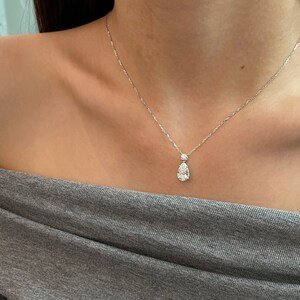 2 Carat Pear Lab Grown Diamond Necklace: 18K Gold, IGI Certified