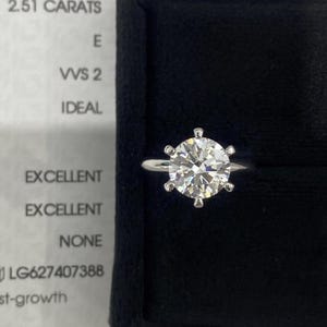 2.5 Carat E Color VVS2 Clarity Round Brilliant Ideal Cut Lab Grown Diamond Solitaire Engagement Ring, 6 Prongs 18k White Gold IGI Certified
