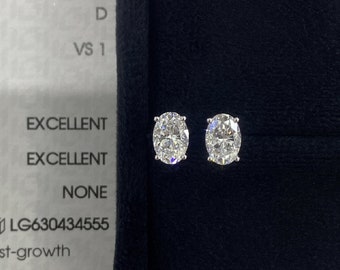 2 Carat D VS1 Oval Diamond Stud Earrings, Solid 18k White Gold Earrings, Lab Diamond Earrings, Oval Earrings
