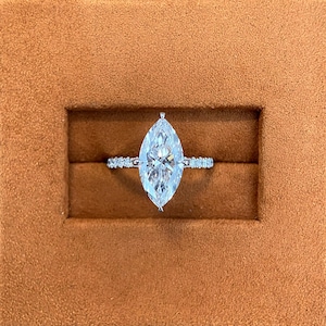3.2 carat E color VVS2 Clarity IGI Certified Marquise Cut Lab Created Diamond Hidden Halo Engagement Ring Side Round Diamonds 18k White Gold