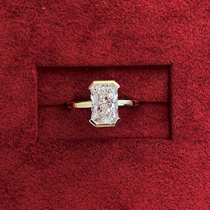 1.5 Carat Radiant Cut Lab Grown Diamond Engagement Ring: 14K Yellow Gold