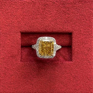 5 Carat Fancy Yellow Radiant Lab Grown Diamond Halo Engagement Ring