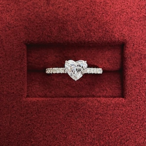 1 Carat Heart Shape Engagement Ring / Heart Shaped Diamond Pave Ring / Women Bridal Ring /  Heart Cut Lab Diamond E-VVS2 Solitaire Ring