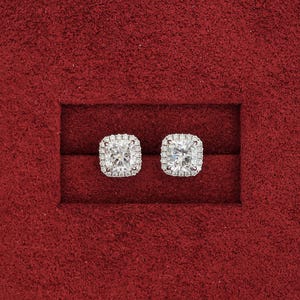 2.00Ct Cushion Cut Lab Grown Diamond Studs,D-VS1 halo Diamond Prong Set Stud Earrings, Wedding Earrings igi certified