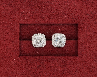 2.00Ct Cushion Cut Lab Grown Diamond Studs,D-VS1 halo Diamond Prong Set Stud Earrings, Wedding Earrings igi certified