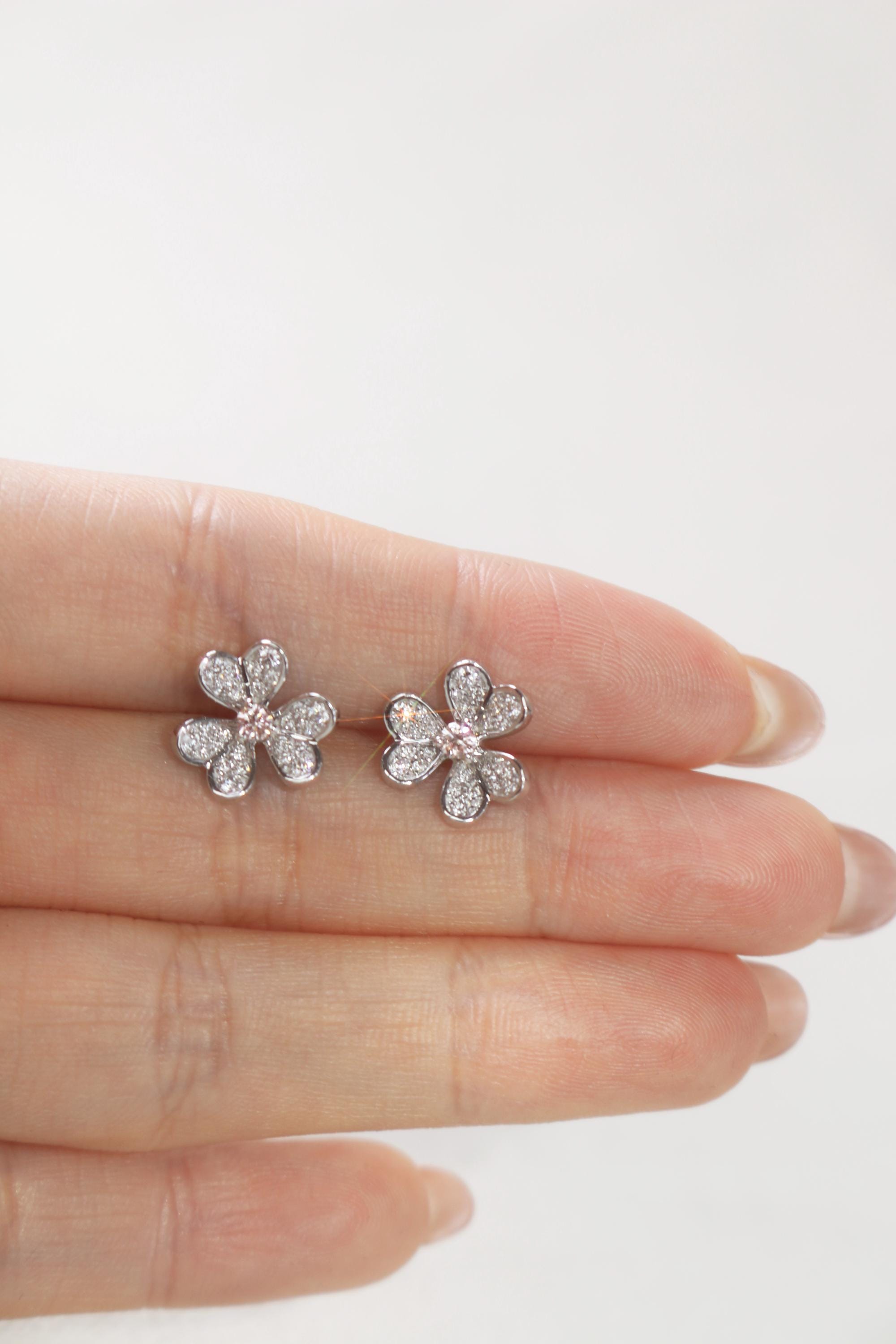 18k White Gold "3 Leaf Clover" Diamond Earrings/Lab Grown Diamonds Earrings/Diamond Studs/Flower Earrings/Elegant Earrings for Women
