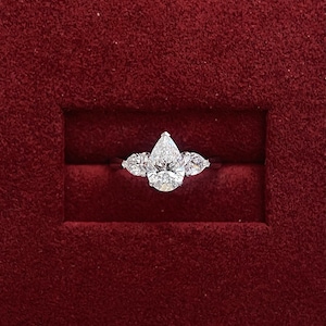 1 Carat Pear Shape Lab Grown Diamond Three Stone Engagement Ring / 1.57 Ratio Pear Cut Trilogy Diamond Ring / White Gold Triad Ring