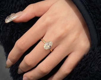 2 Carat Oval Lab Diamond Engagement Ring: 14K Gold Solitaire