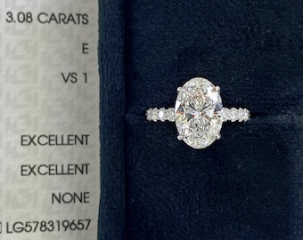 3 CT Oval VS1-E IGI Certified / Pave Oval Engagement Ring3 Carat Oval Lab Grown Diamond Ring / Hidden Halo Ring / Platinum Oval Ring