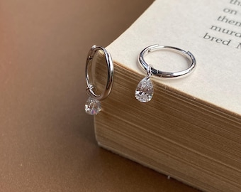 0.6 Carat Lab Grown Diamond Solitaire Studs, Pear Lab Grown Diamond Anniversary Earrings