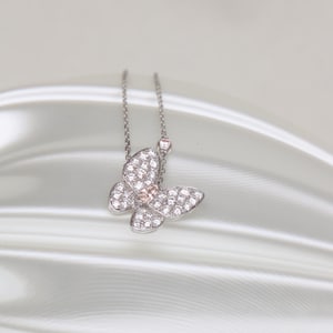 18K White Gold Butterfly Diamond Pendant/Dainty Butterfly Necklace/Diamond Butterfly Necklace/Wedding Necklace/Gift For Her