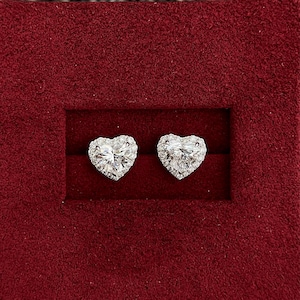 2 Carat Heart Cut Lab Grown Diamond Stud Earrings: 18K White Gold