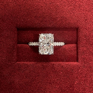 3.5 Carat D color VVS2 Clarity IGI CERTIFIED Elongated Radiant Cut Lab Grown Hidden Halo Diamond Engagement Ring 14k White Gold