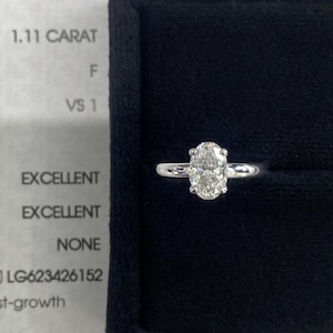 1.1 Carat Oval Lab Grown Diamond Engagement Ring - 18k Gold Minimal Bridal Ring