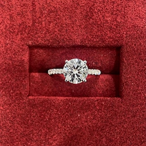 2 Carat E Color VVS2 IGI Certified Round Ex Cut Lab Grown Diamond Solitaire Hidden Halo 4 Prong Engagement Ring, 14k White Gold
