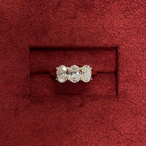 1.5 TCW Oval DE-VS1 Lab Grown Diamond Ring / Trilogy Ring / Oval Three Stone Engagement Ring / White and Gold Triad Diamond Ring