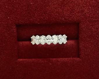 18k Gold Half Eternity Band: 1.4 Carat Oval Lab Grown Diamond Anniversary Ring