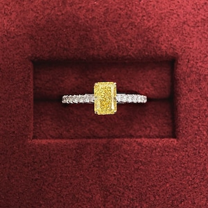 MADE IN USA 1 Carat Radiant Fancy Yellow  Lab Grown Diamond Engagement Ring / Lab Grown Diamond Radiant Yellow Diamond / White Gold Pave