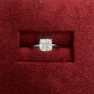 2 Carat Cushion Lab Grown Diamond Engagement Ring / 2 CT Square Cushion CVD Diamond Ring / White Gold Solitaire Ring / Hidden Halo 