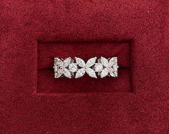 3.3 Carat Lab Grown Diamond Eternity Band: 18k White Gold Marquise Round Stacking Ring
