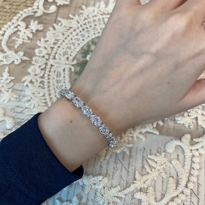 Oval Shape Lab Grown Diamond Tennis Bracelet, Real 14k White