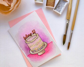 Carte d'anniversaire « Feeling 22 » | Aquarelle peinte à la main avec décoration | Anniversaire Swiftie | Carte d'anniversaire illustrée de Swiftie | pas d'impression