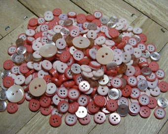 Vintage Lot of 400 Assorted Pink Plastic Buttons ....Lot #1756