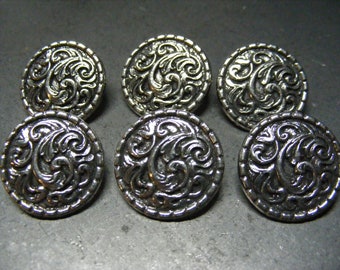 Vintage Silver Tone Western Scroll Textured Buttons, lot of 6pc....Lot #1326