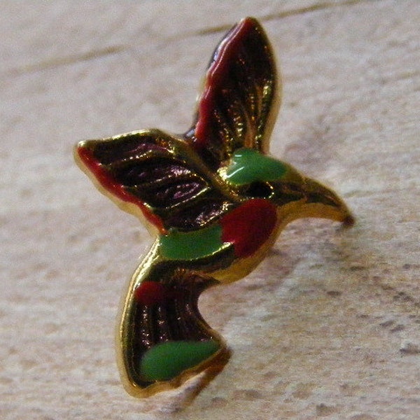 Hummingbird Enameled Brass Sculptural Button....Lot #383