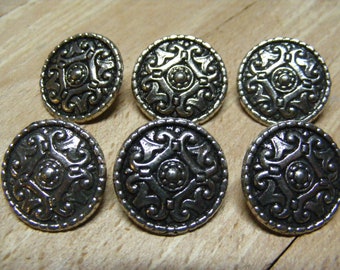 Vintage Silver Tone Medieval Textured Buttons, lot of 6pc....Lot #1327