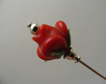 Red Rose Glass Stick Pin.........Lot 1777