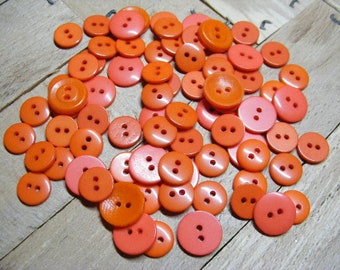 Vintage Lot of 74 Assorted Orange Plastic Buttons ....Lot #1753