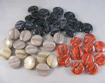 Vintage Lot of 45 Buttons in Red, Taupe and Black Marbled Plastic ....Lot #1396