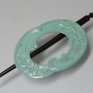 Hibiscus Victorian Brass Shawl Pin, Fifties Aqua Finish..... Lot #1636
