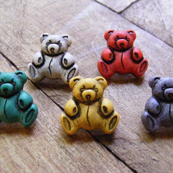 Vintage Lot of 5... Multi Color Teddy Bears Childrens Buttons....Lot #1379