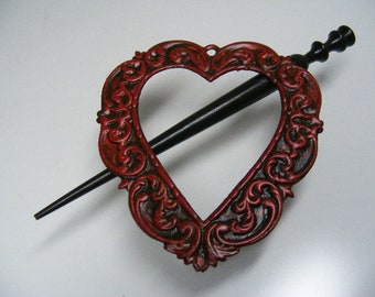 Antique Red Heart Victorian Brass Shawl Pin..... Lot #510