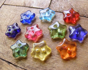 Vintage Lot of 10..  Colorful Childrens Rainbow Stars Buttons....Lot #1377