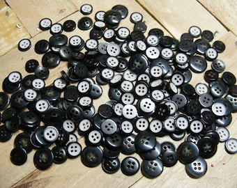 Vintage Lot of 200 Assorted Black Plastic Buttons ....Lot #1755