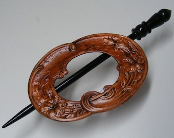 Hibiscus Victorian Brass Shawl Pin, Old Rust Finish..... Lot #1573