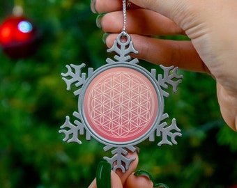 Flower of Life Pewter Snowflake Ornament, Christmas  Decor, Christmas Tree Ornament