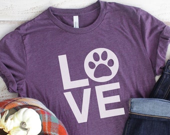 Love Paw Logo Short Sleeve Tee, Dog Lover Tshirt, Paw Love, Cute Paw Shirt For Animal Lover