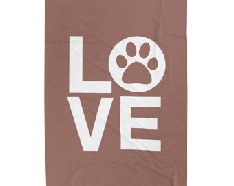 Love Paw Logo Blanket For Dog Lover Couple, Paw Love Blanket, Greige,