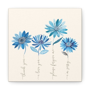 Canvas Gallery Wraps, Ho'oponopono & Bohemian Blue Flowers Wall Decor, Home Wall Art, Living Room Decoration, Meditation Room Accent